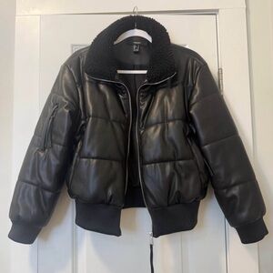 Black Puffer Jacket with Sherpa Collar